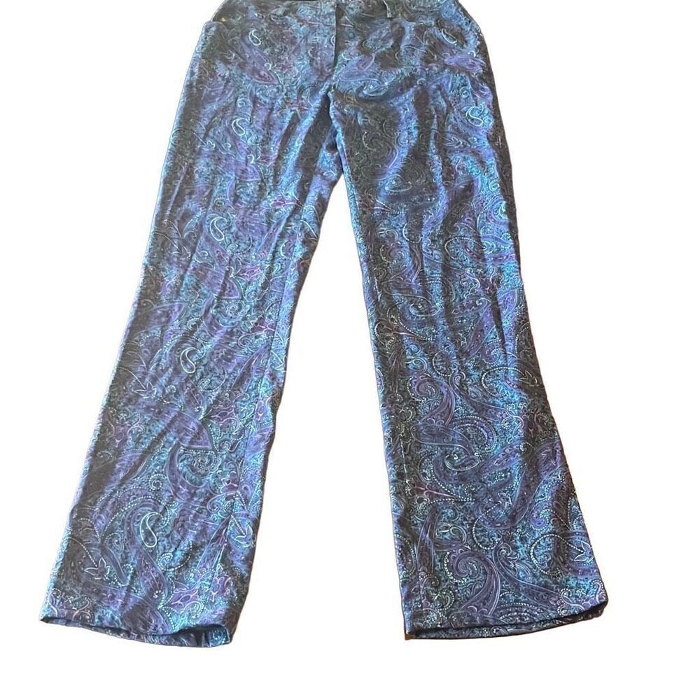 Renfrew Vintage Blue Purple Paisley High Rise Straight Leg Flat Front Pants Sz 6
